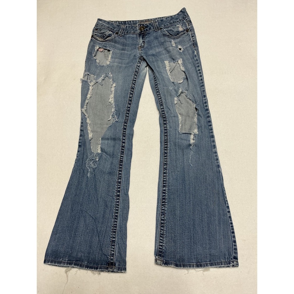 Amethyst Womens Jeans Size 9 Distressed Flare Bootcut Low Rise Y2K Western Denim